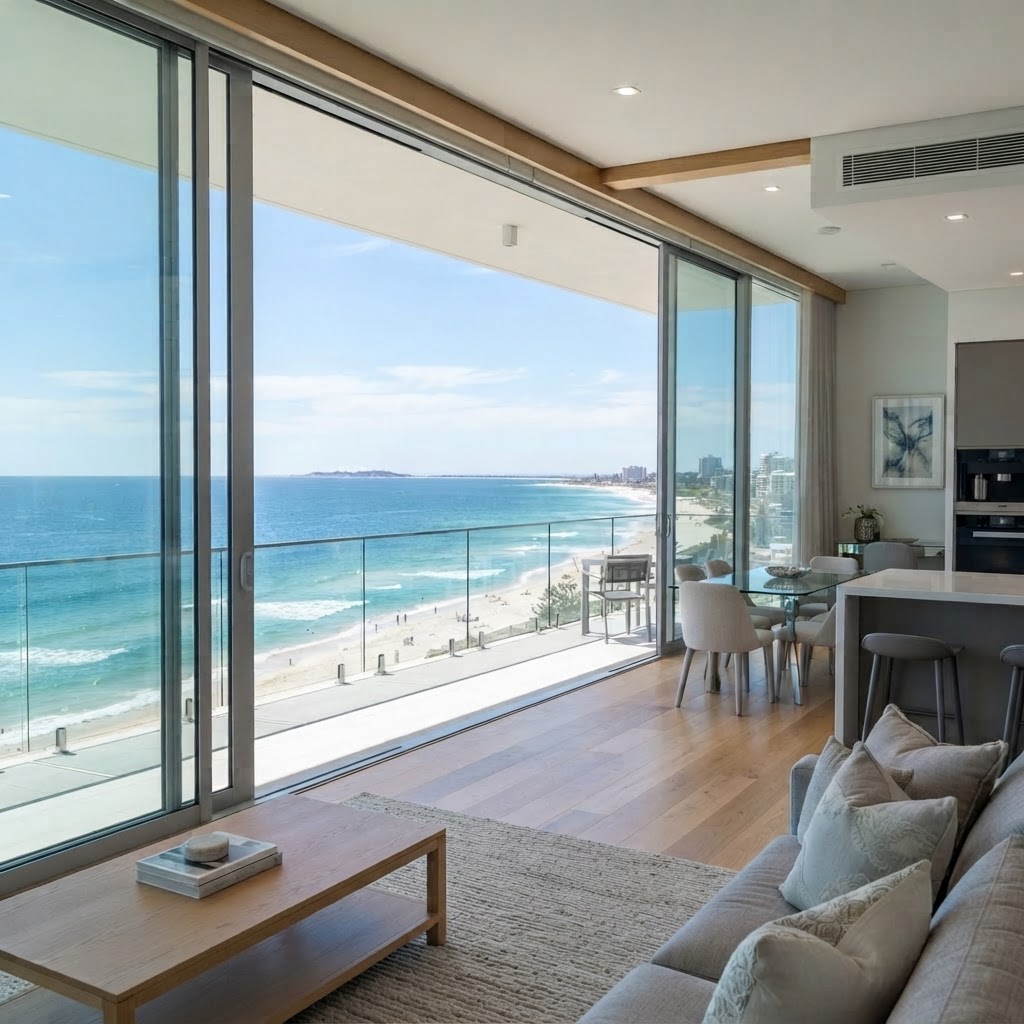 Hillarys beachside home with sparkling streak-free glass and clear ocean views