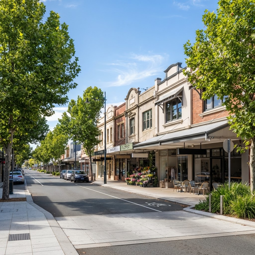 Albany Highway cafe and retail commercial strip in Victoria Park, Western Australia