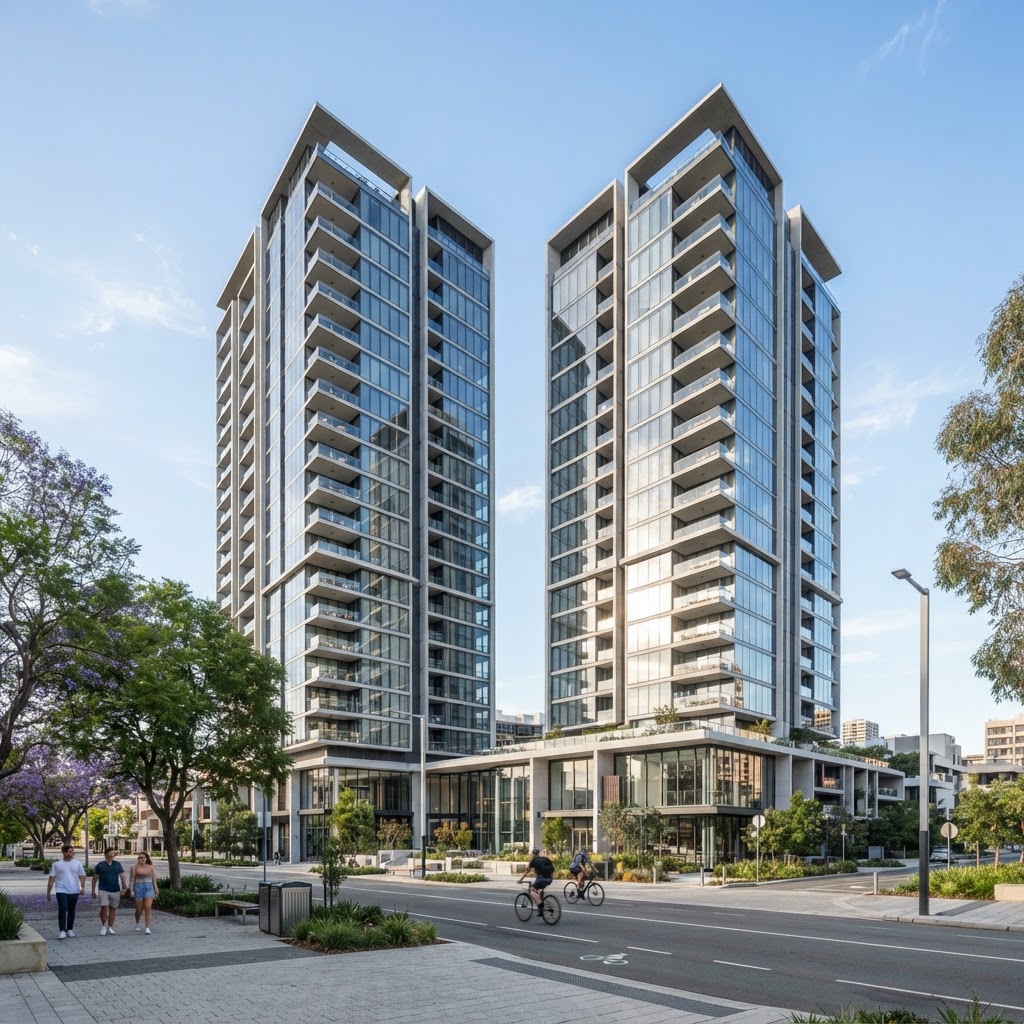 Perth CBD high-rise apartment towers — the residential density that defines city living