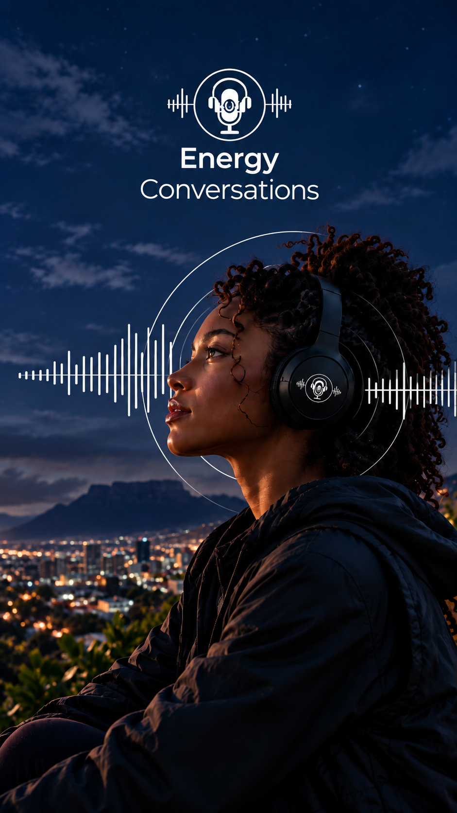 Energy Conversations — a person wearing headphones at twilight