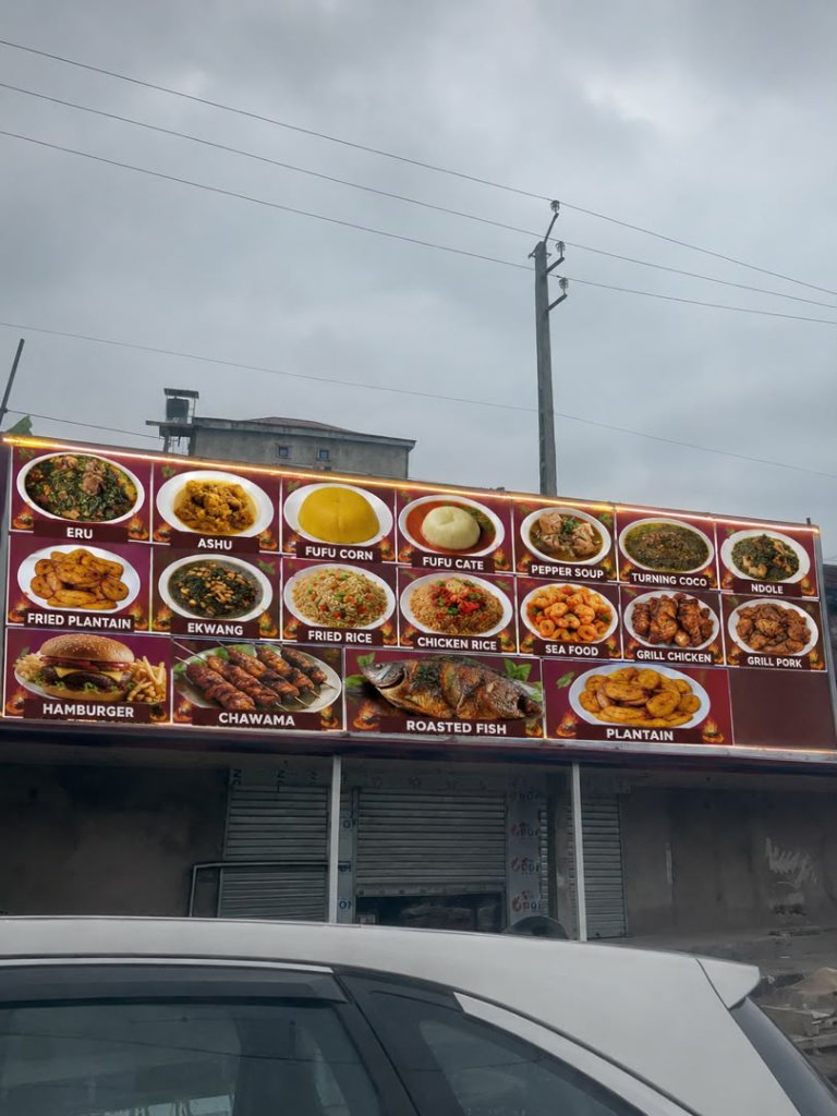 Restaurant signboard showing full menu items