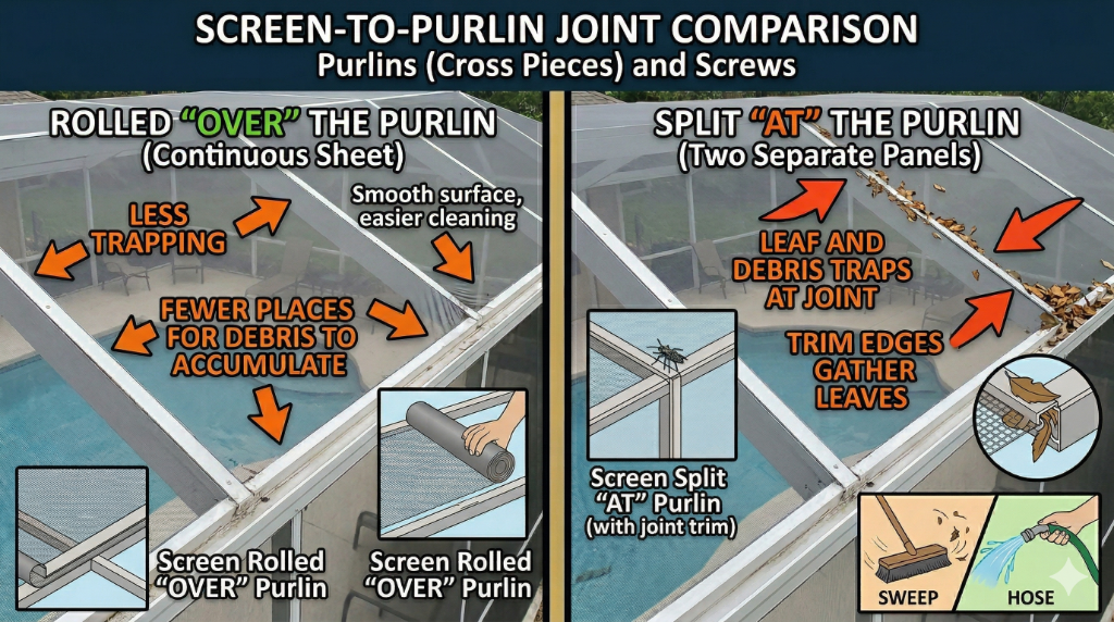 Screen-to-purlin joint comparison diagram