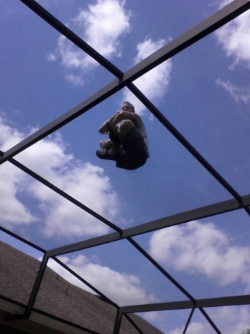 Technician installing pool cage screen