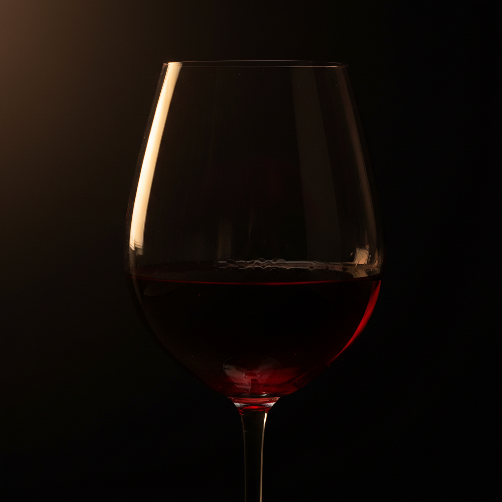 Wine being poured into crystal glass, dramatic chiaroscuro lighting