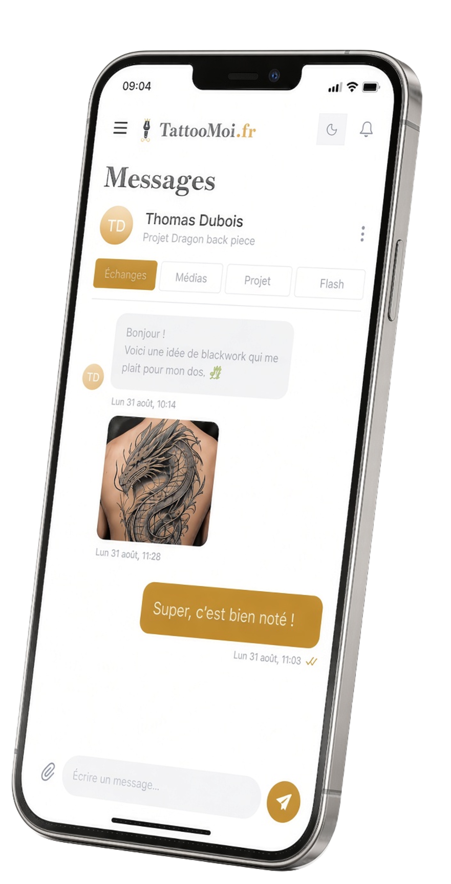 Aperçu de la messagerie TattooMoi.fr