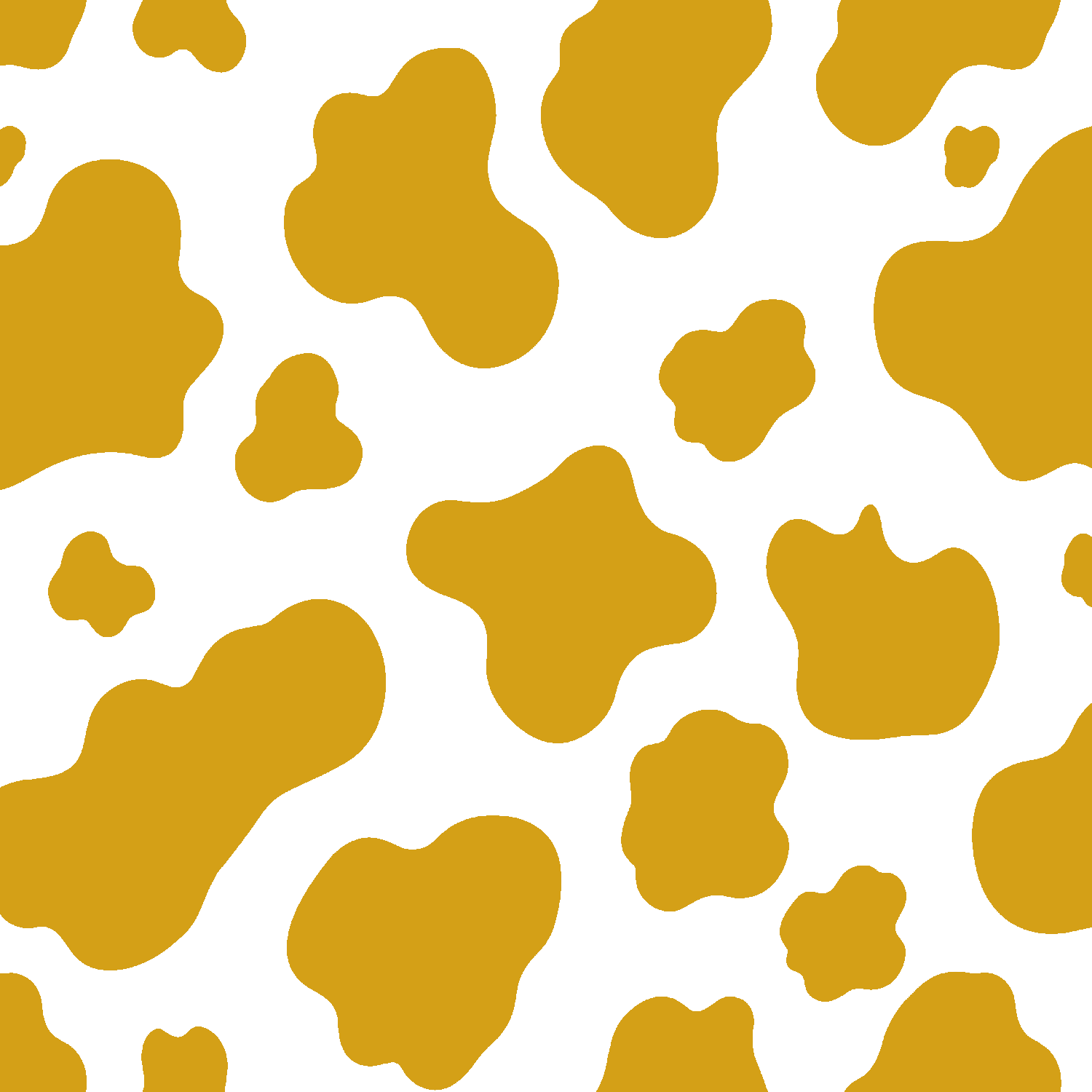 Yellow and white organic shapes forming a stylized cow hide pattern backdrop.