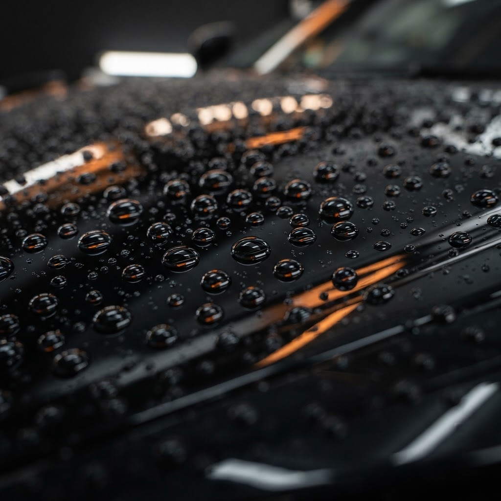 Water beading on ceramic-coated car hood