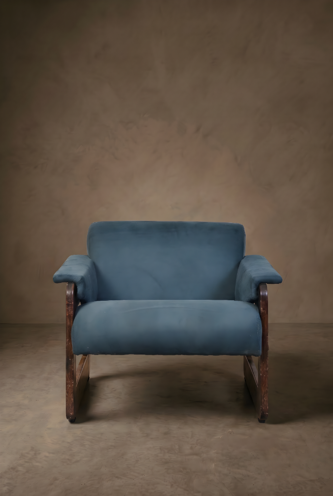 Blue Lafer Armchairs Pair by Percival Lafer, rosewood frame, blue upholstery