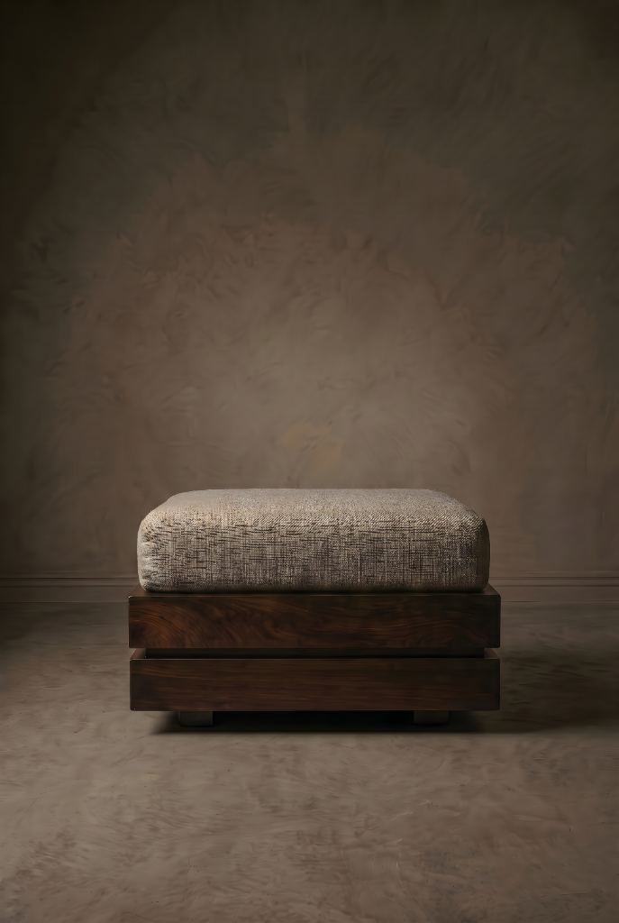 Rosewood Ottomans Pair by Giuseppe Scapinelli, rosewood base, upholstered cushion top
