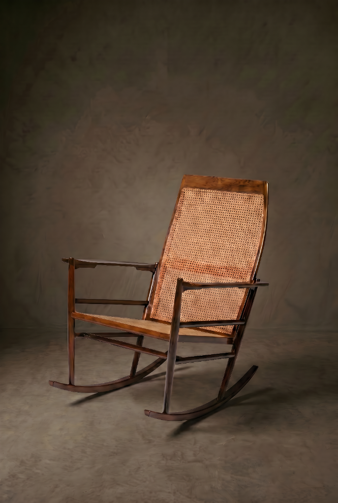 Tenreiro Rocking Chair by Joaquim Tenreiro, solid wood, woven cane seat and back