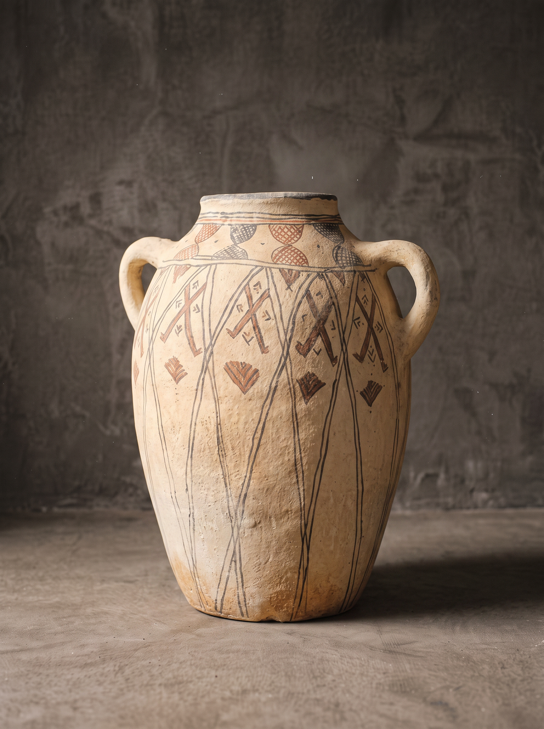 Hand-painted terracotta water jar with Berber cross and fan motifs.