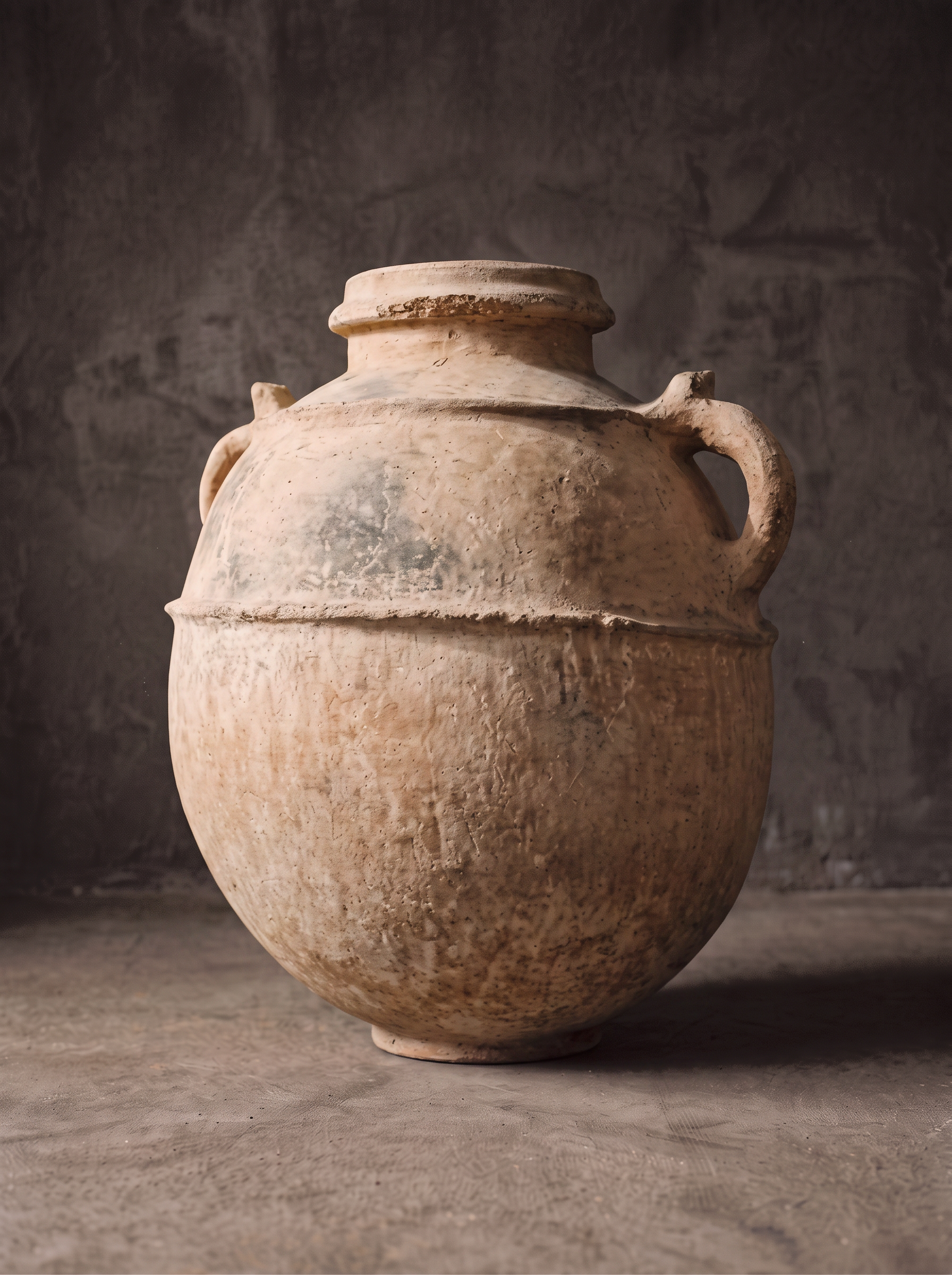 Hand-painted terracotta water jar with diamond and fan motifs, smoked neck