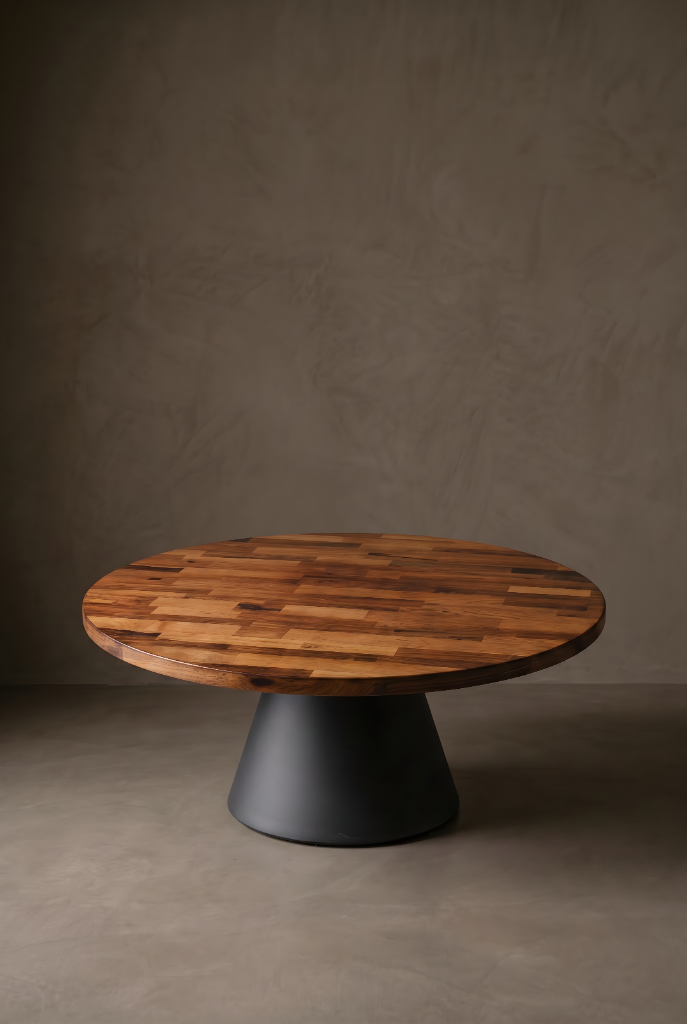 Guanabara Table by Jorge Zalszupin, rosewood patchwork veneer, leather-finished base