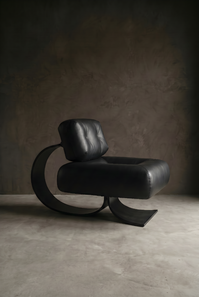 Alta Lounge Chair by Oscar Niemeyer, curved frame, black leather