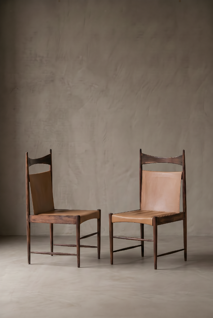 Cantu Alta Dining Chair by Sérgio Rodrigues, solid hardwood, taut leather panel