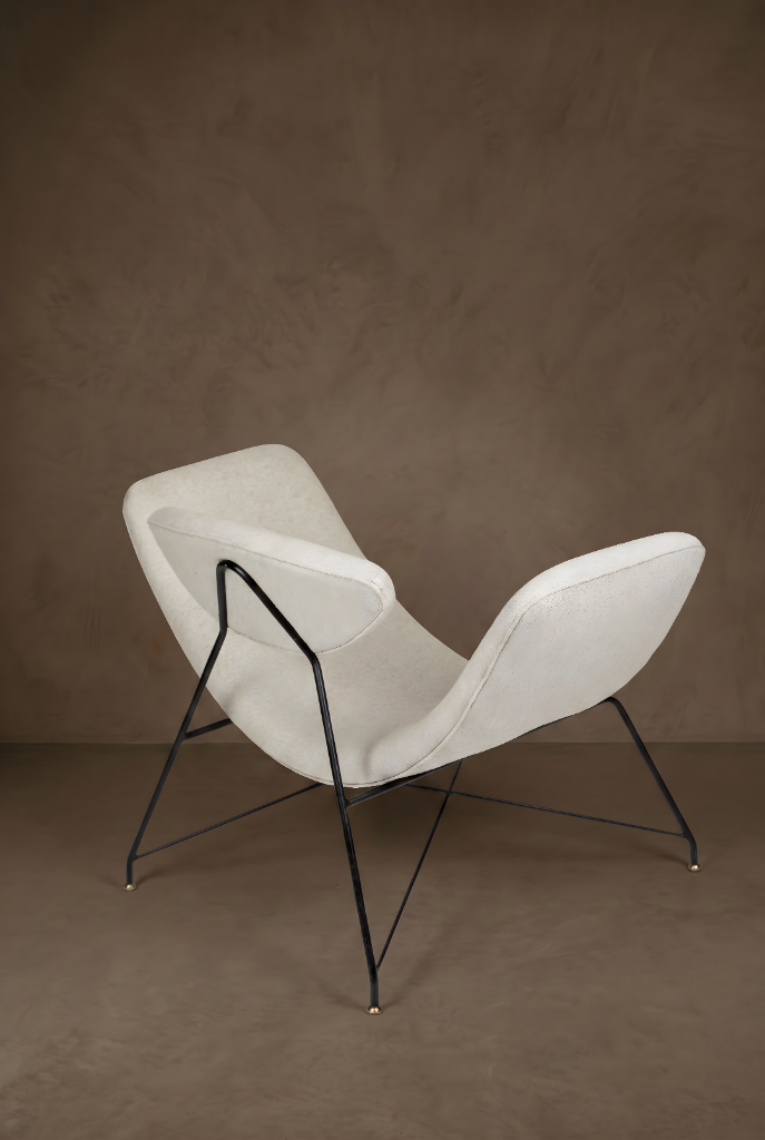 Reversível Lounge Chair by Hauner & Eisler, tubular metal structure, brass feet, upholstery