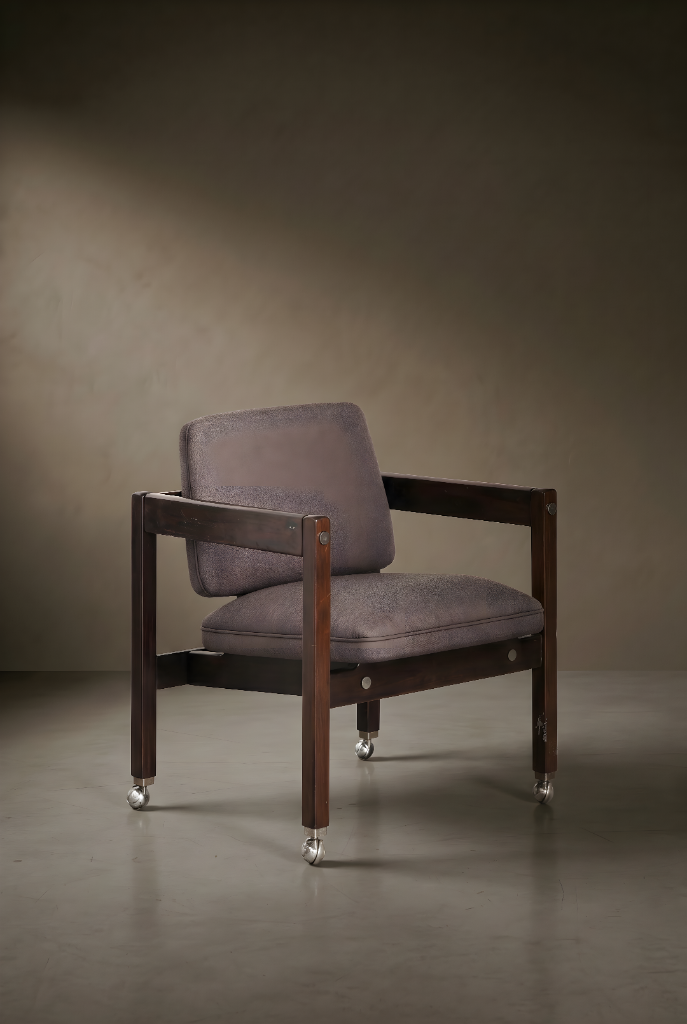 Kiko Armchair by Sérgio Rodrigues, solid rosewood, linen