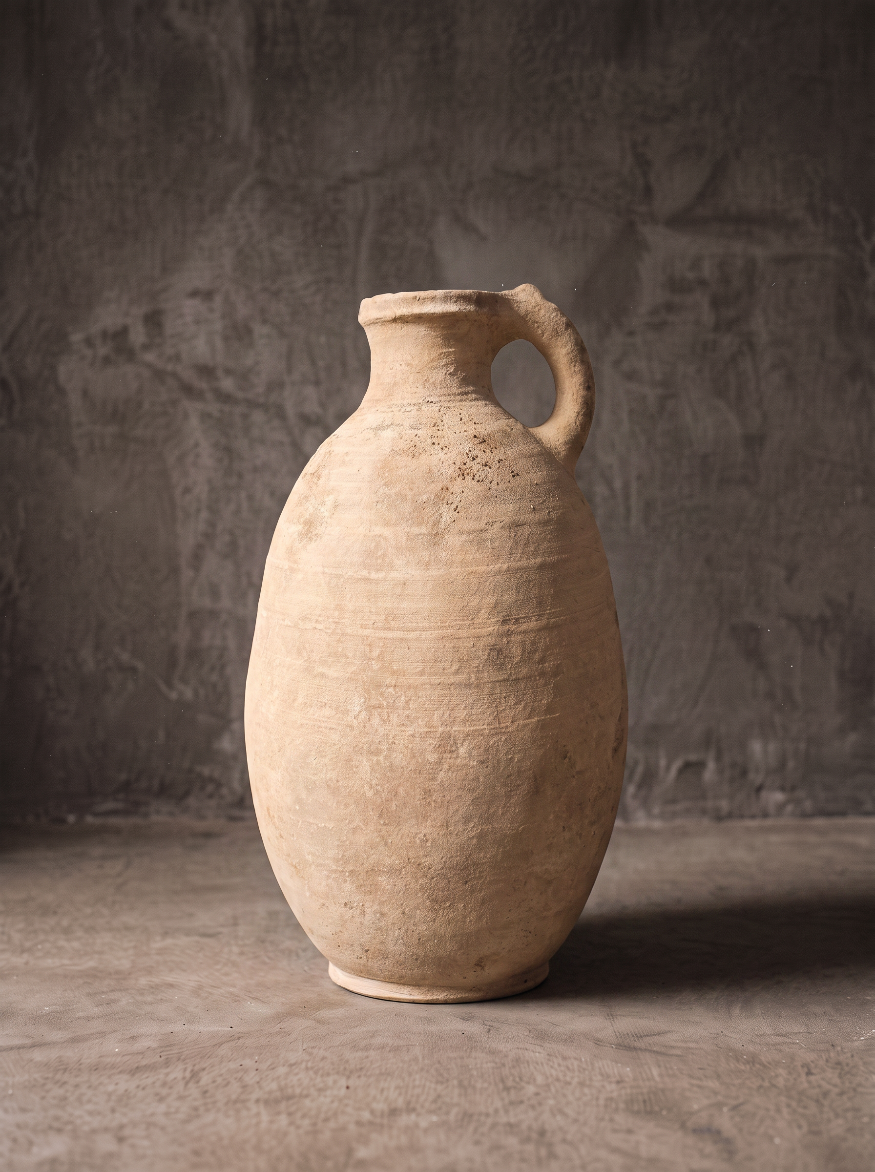 Large smoked terracotta amphora with two handles and incised dot band