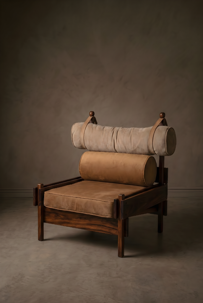 Poltrona Tônico by Giuseppe Scapinelli, solid wood frame, leather cushions
