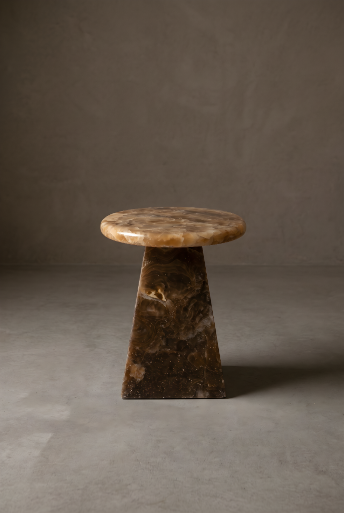 Honeyed translucent amber onyx side table