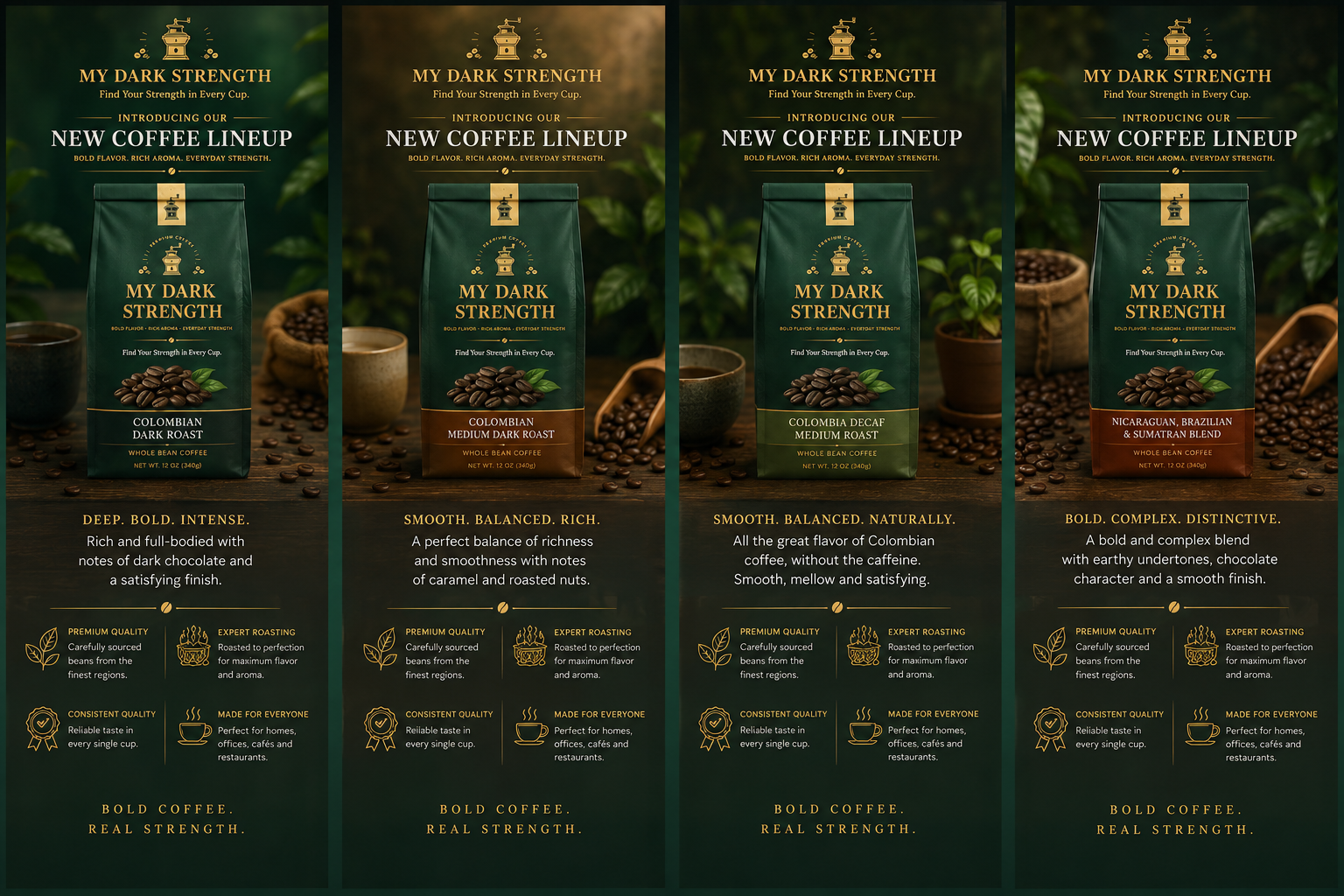 My Dark Strength coffee lineup