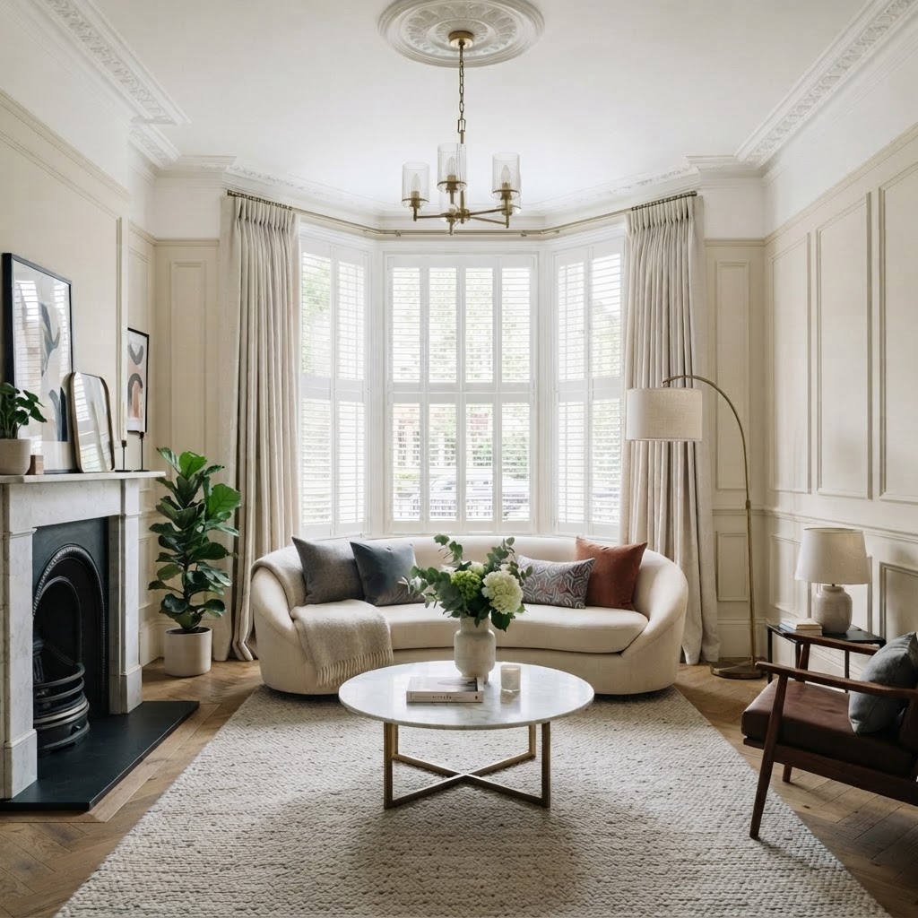 Full-height shutters in a Cheltenham townhouse — plantation shutters, Style example
