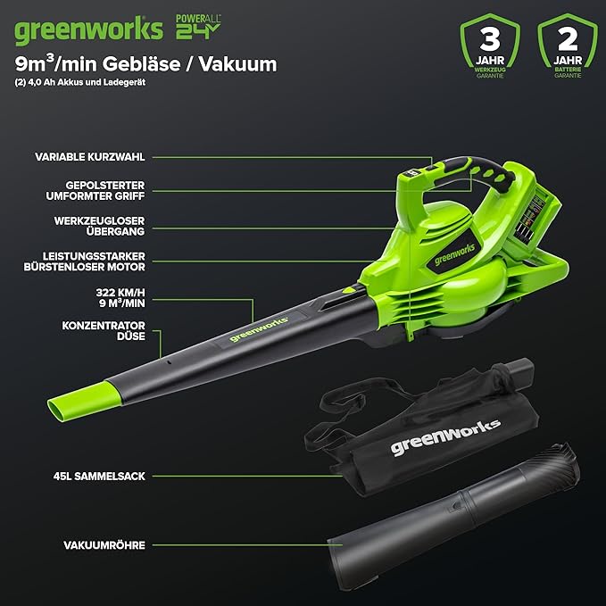 Greenworks GD24X2BVK4X 48V Cordless Blower Vacuum