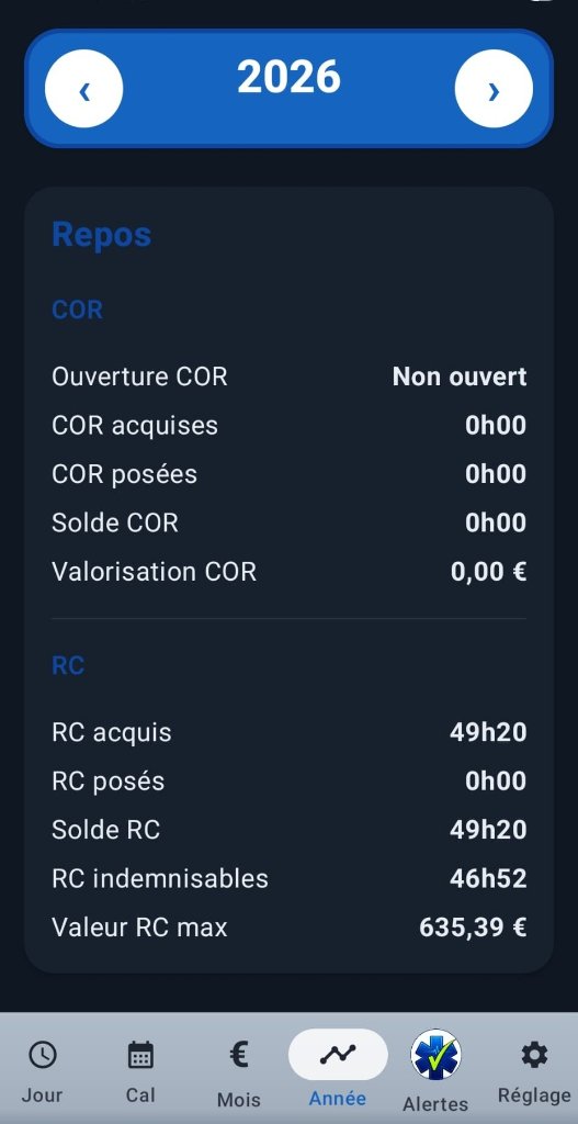 Capture d'écran : COR & repos compensateurs