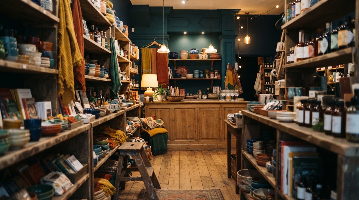 Pequeño comercio con luz de estudio