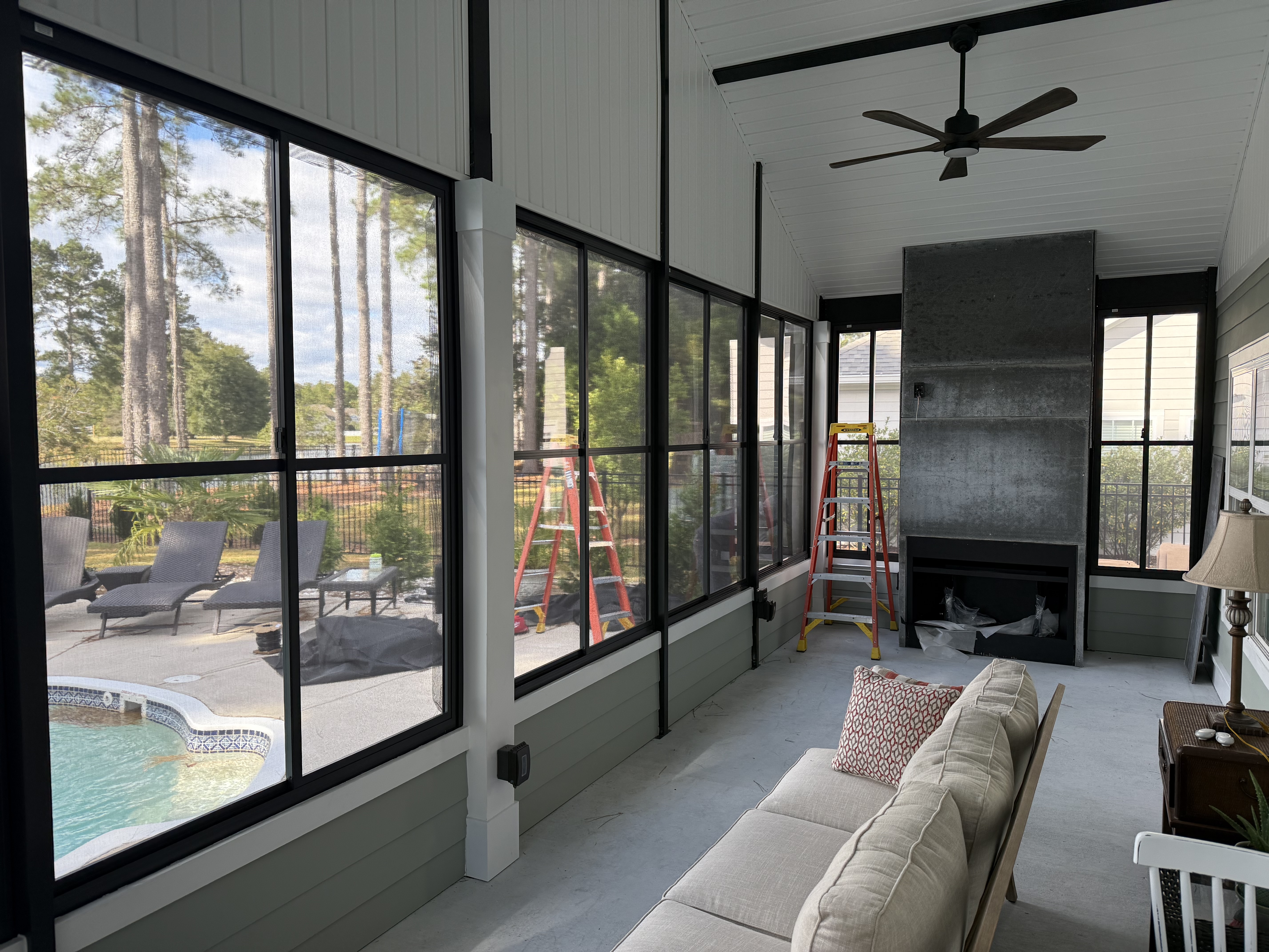 Screen Porch with Concrete Fireplace