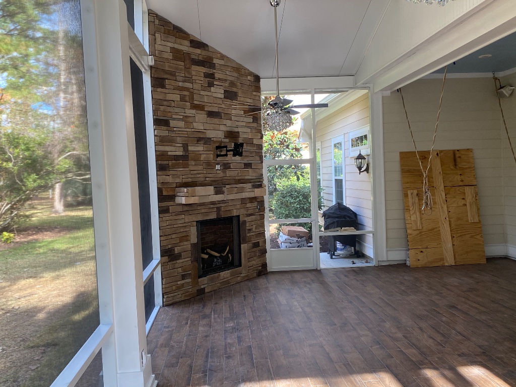 Screened Porch with Stone Fireplace