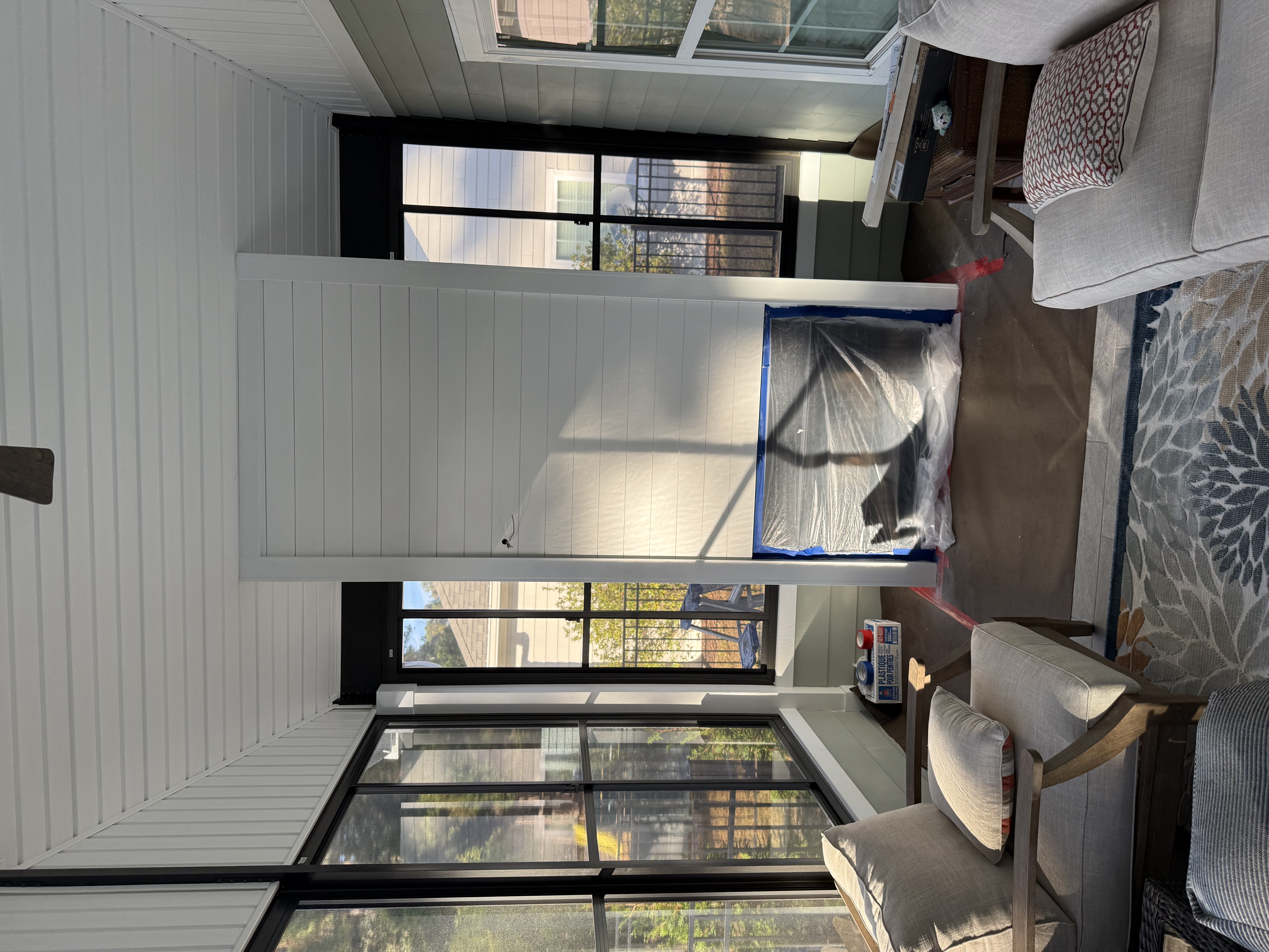 Screen Porch with Shiplap Fireplace