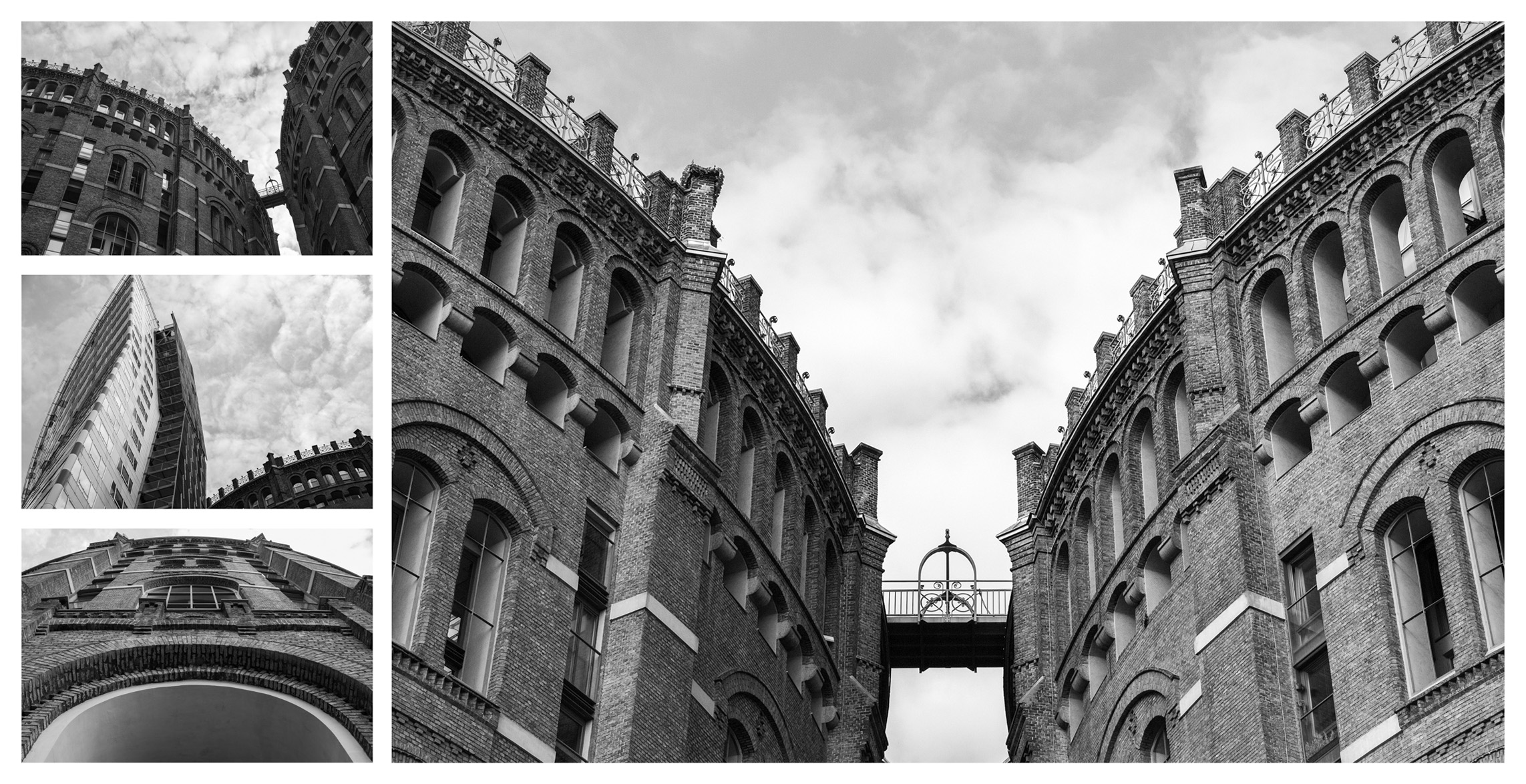 Backstein-Industriegebaude mit brückenverbindung