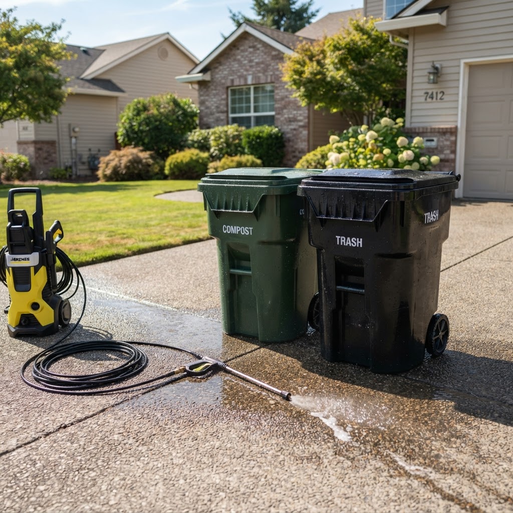 Lavage à pression de bacs roulants