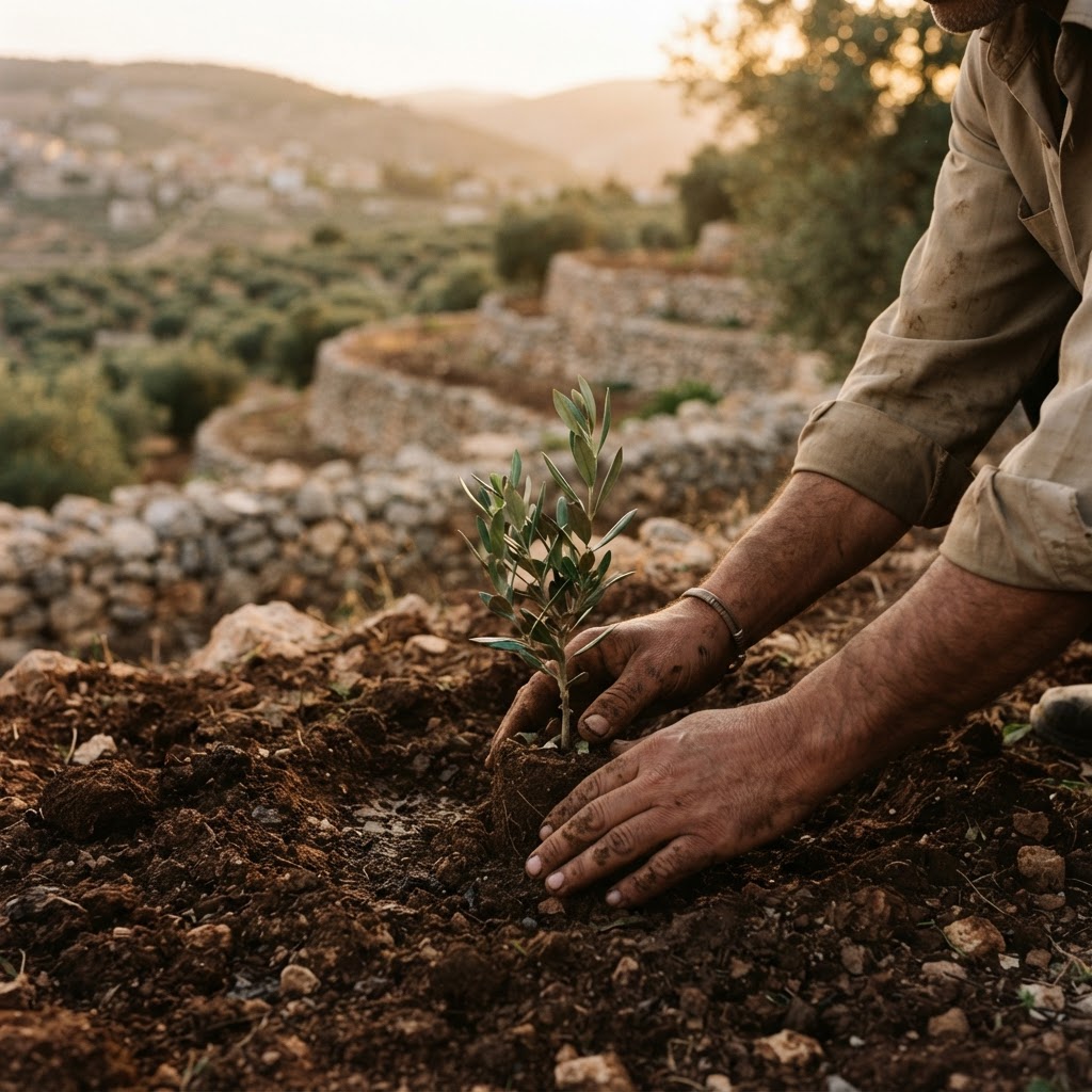 Licht durch einen Olivenhain in Syrien