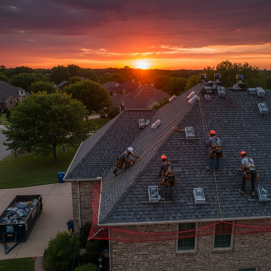 Roofing crew at work