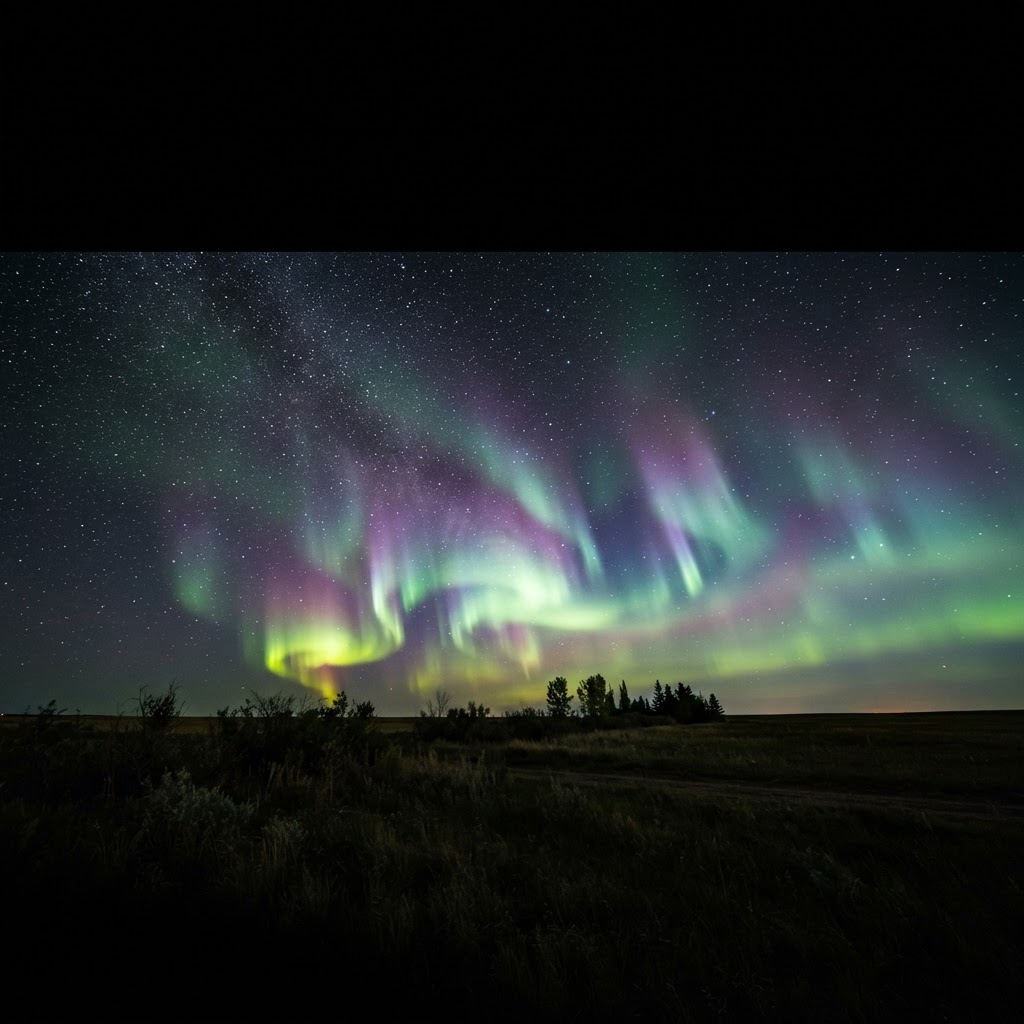 Northern lights over the prairie night sky