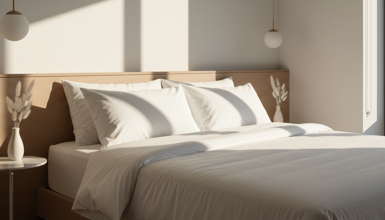 Perfectly made luxury bed with crisp white linens