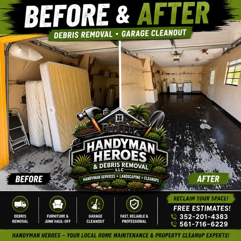 Garage cleanout and haul away in Crystal River FL – real Handyman Heroes project