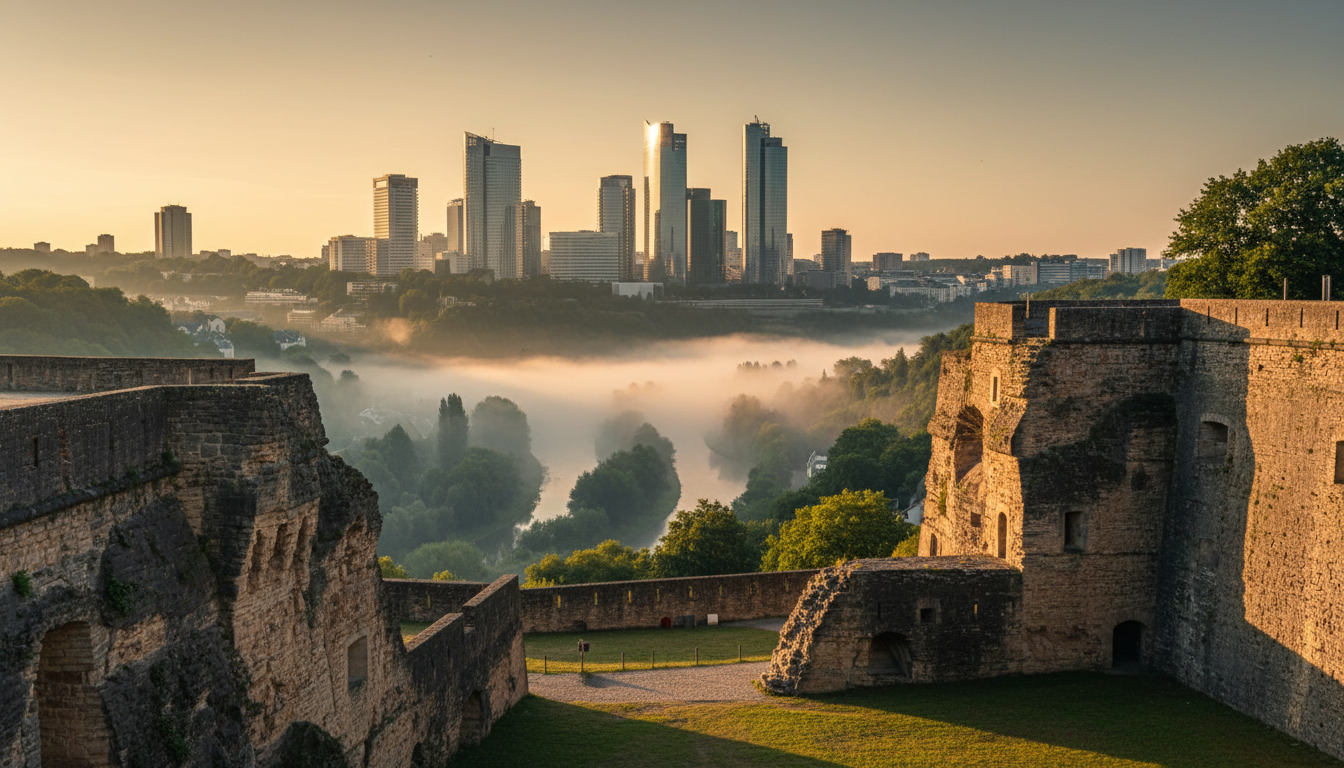 Luxembourg City panorama at golden hour