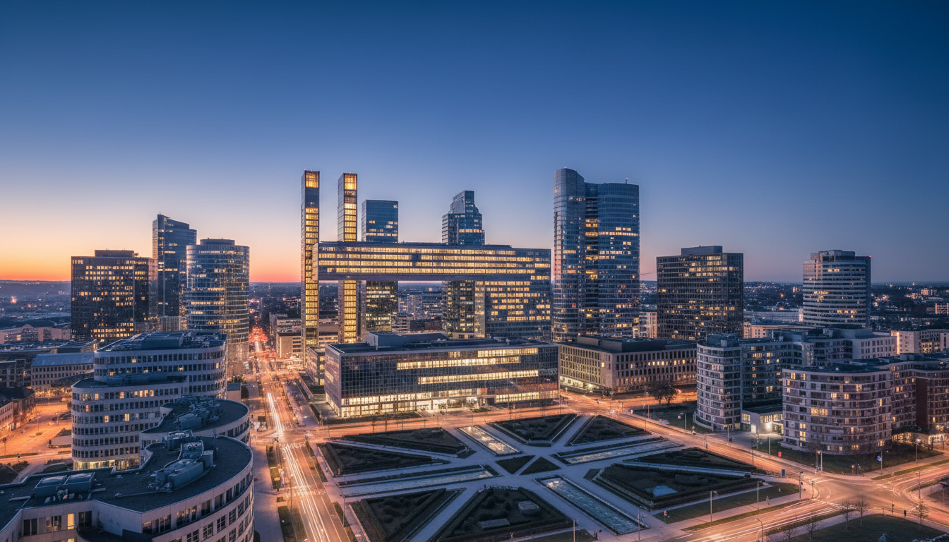 Kirchberg financial district at twilight