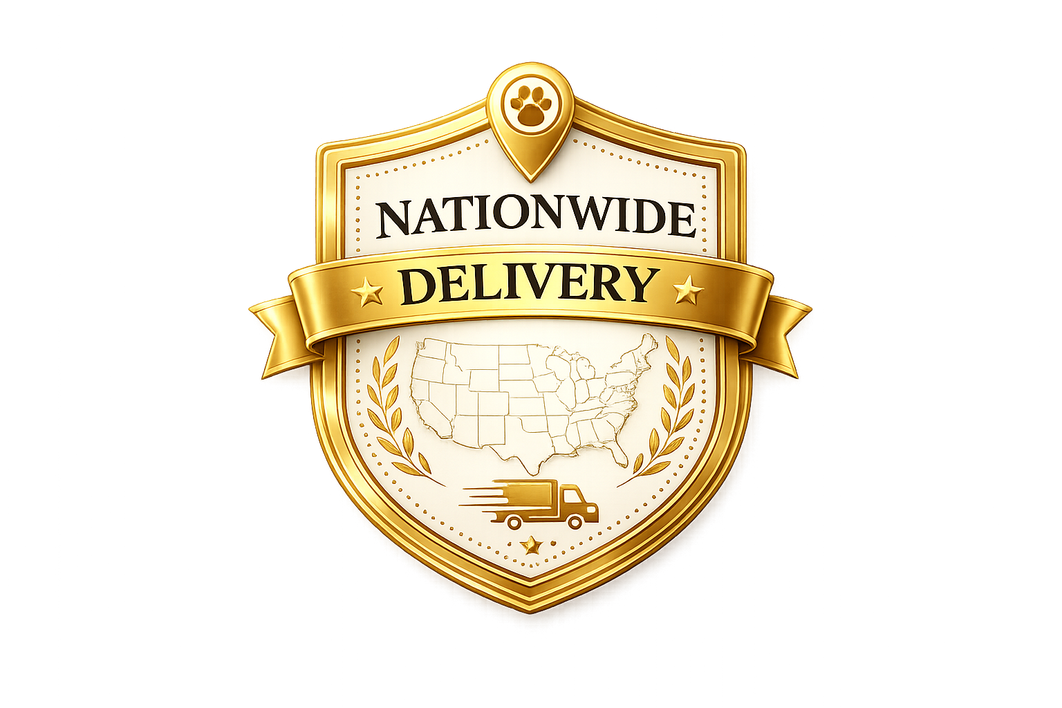 Nationwide Delivery badge — Cedar Wood Farms ships puppies nationwide