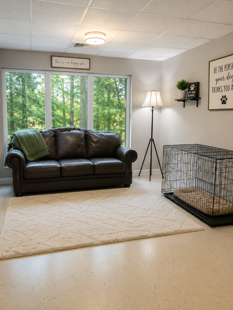 Our cozy living area where puppies relax and soak up family life