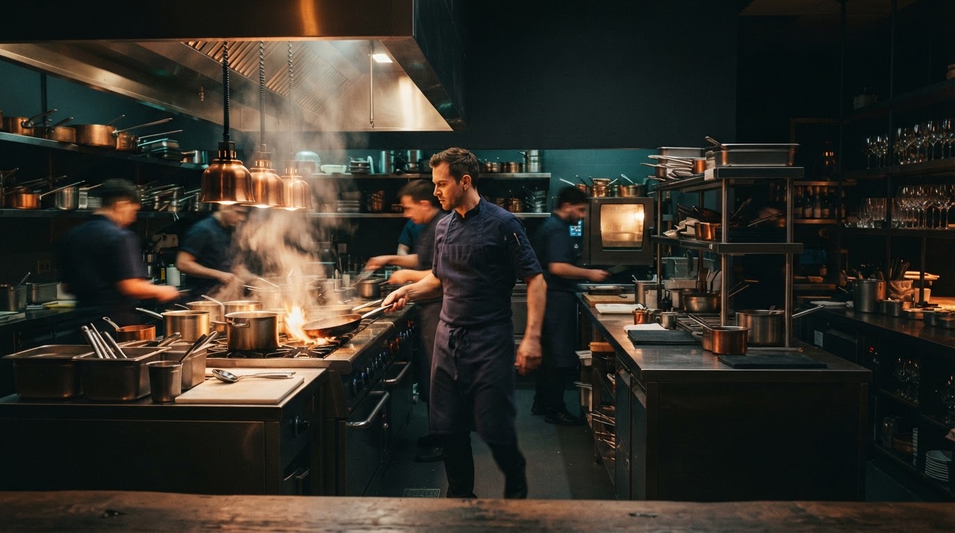 Professional kitchen in motion