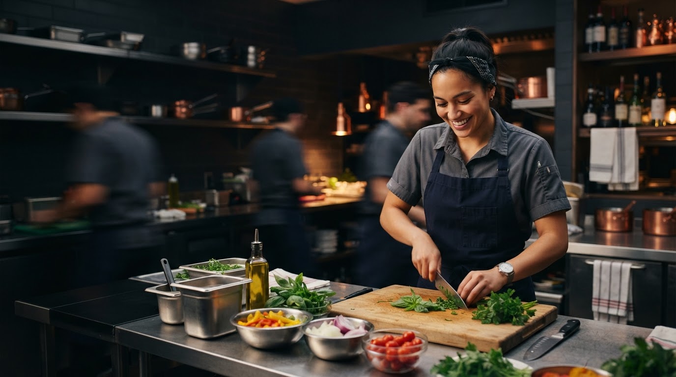 Line cook working a temp shift