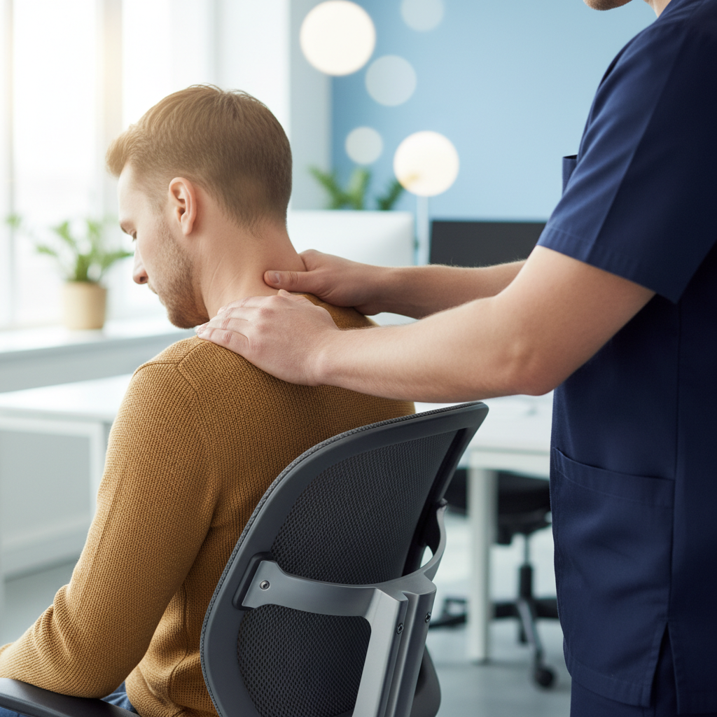 On-site seated massage in a professional office environment