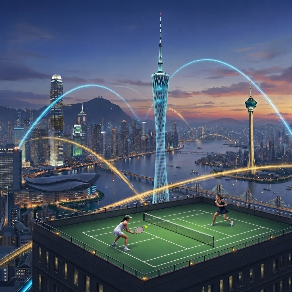 Pickleball player in action under stadium lights