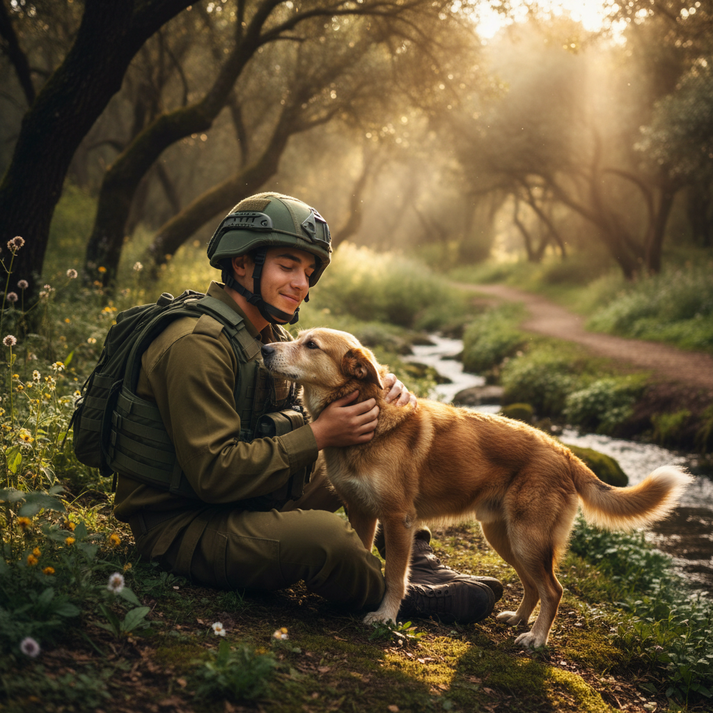 לוחם עם כלב טיפולי