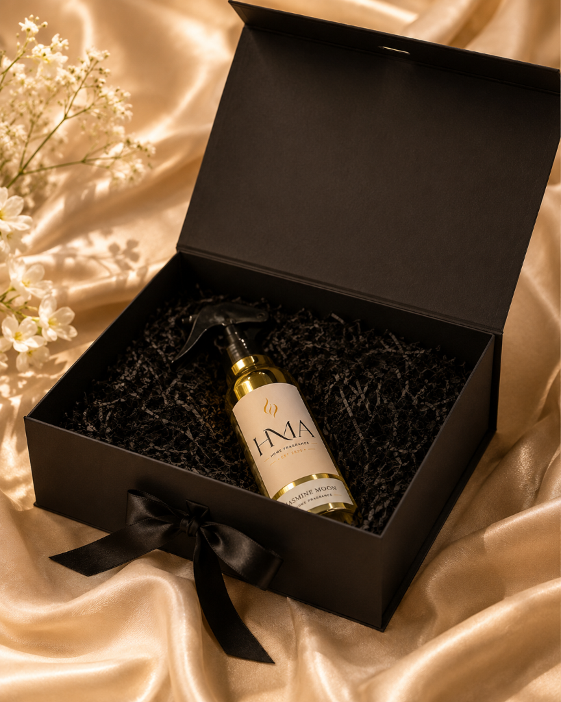 HMA luxury matte black gift box with ribbon