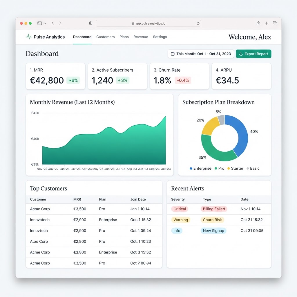 Mini-SaaS dashboard Pulse Analytics